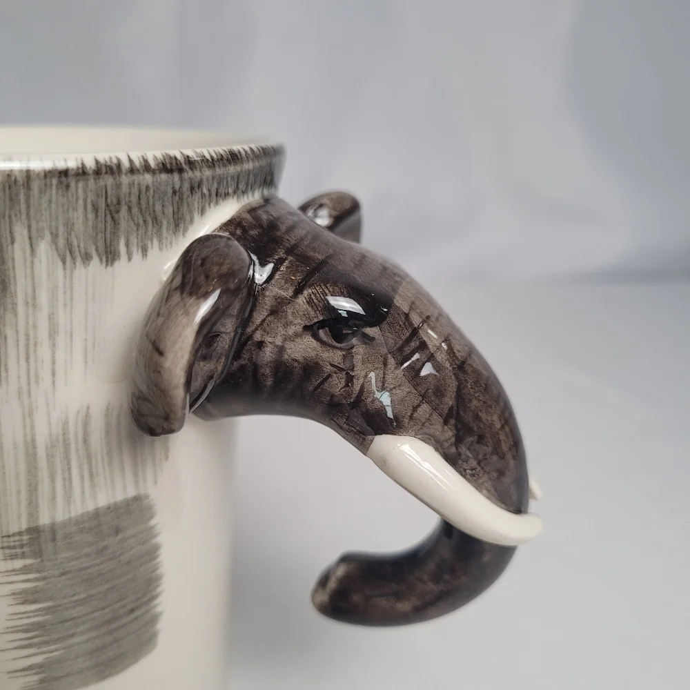 Pier 1 Imports Stoneware 3D Elephant Hand Painted Coffee Mug